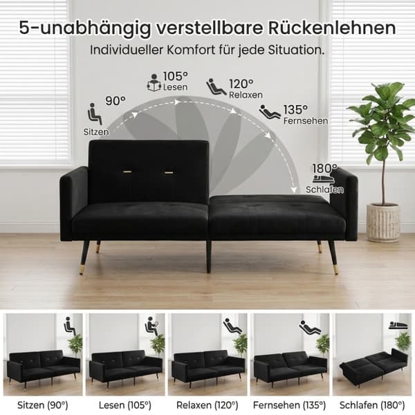 SONNENH 2-i-1 bäddsoffa, multifunktionell hopfällbar soffa med justerbart ryggstöd, bäddsoffa för vardagsrum och sovrum, svart
