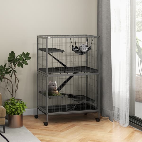 SONNENH Bur til gnavere Multifunktionelt 4 platforme 3 ramper 4 døre Mål 80L x 52B x 128H cm Stål Grå Sølv Sort