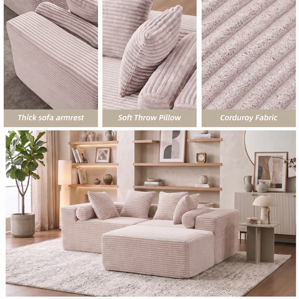 SONNENH Modulär tvärsektion med L-formad vilstol, molnsoffa, vardagsrum, sovrum mjuk kudde soffa - ingen installation krävs - chenilletyg (Beige)