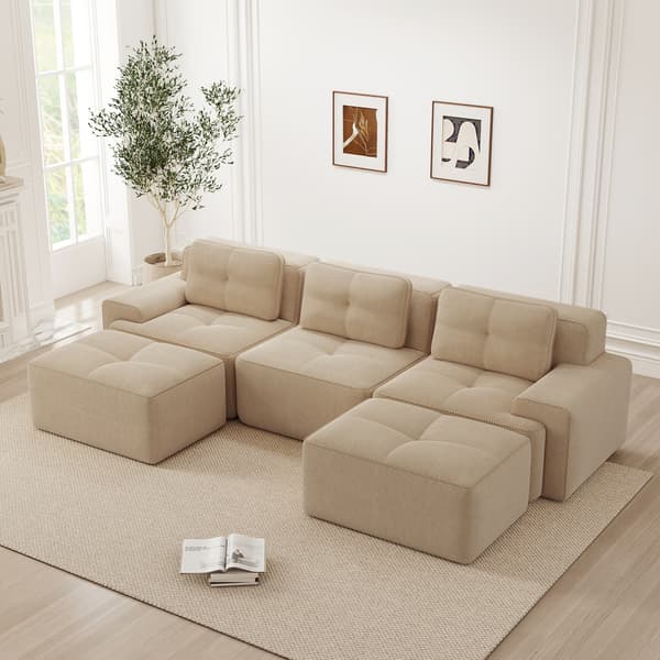 SONNENH Cloud Modular Sofa Boneless U Shaped Sofa, Modular Sofa med Ottoman, Modular Cloud Sofa, 3 Seater Corduroy Cloud Sofa för vardagsrum