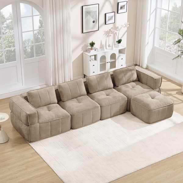 SONNENH Hjørnesofa, Polyester, Sandfarvet, 344 × 162 × 67 cm