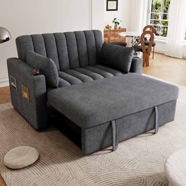 SONNENH Modern multifunctionell soffa, bäddsoffa, bäddsoffa med sovfunktion, dubbelsoffa med justerbart ryggstöd, med kopp hållare och kudde