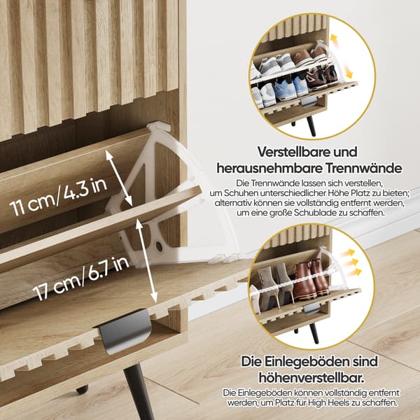 SONNENH Skoskab, MDF / Spånplade, Eg, 60 × 24 × 95 cm