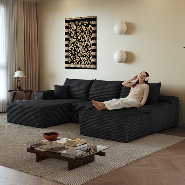 SONNENH 270cm Boneless Modular Corner Sofa, med L-formad chaise longue, modern modulär soffa, med djupt säte, ingen montering krävs