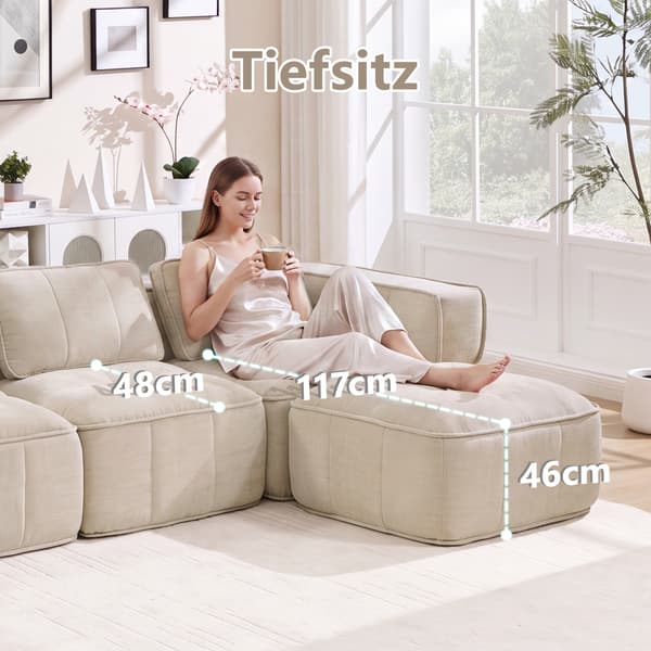 SONNENH U-formet sofa, Polyester, Beige, 344 × 162 × 67 cm