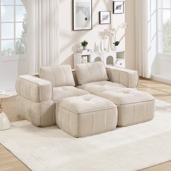 SONNENH 2-sitssoffa – set med 2, Polyester, Beige, 198 × 162 × 67 cm