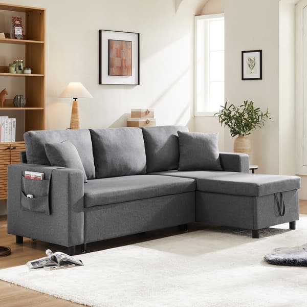 SONNENH Soffbädd med sovfunktion, L-formad soffa, soffa chaiselong med förvaringsutrymme, med påsförvaring, vardagsrumssoffbädd