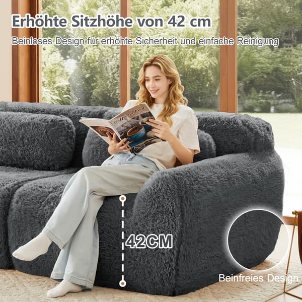 SONNENH Boneless Cloud Sofas, Soft Fluffy Plush Fabric, Modular Sofa Bed med 3 Ottomans, 3 Seater Sofas, Bekväm soffa för vardagsrum, grå