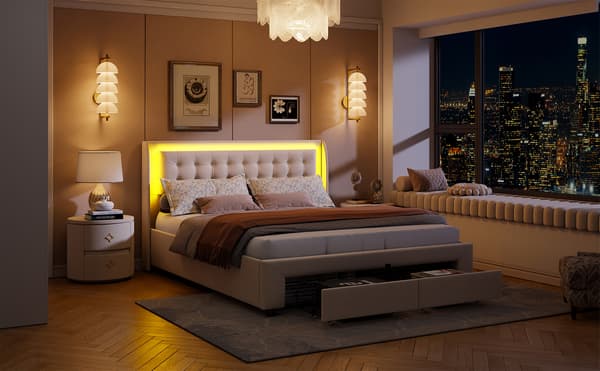 SONNENH Pneumatisk seng+skuffer 140 * 190cm beige fløjl
