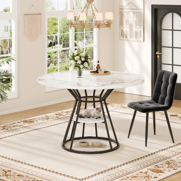 SONNENH Rund matbord (1 bit) Kök Table Breakfast Table Metal Legs Marble Pattern Gold / Black