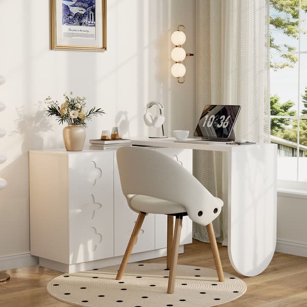 SONNENH Skrivbordsswivel L Shape Corner Computer Desk Office Table Dressing Table White 110cm