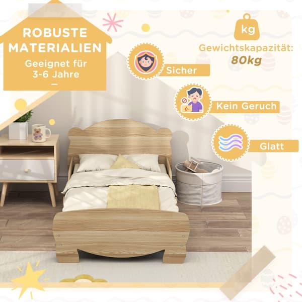 Børneseng, 80 x 55 cm, beige, med sengegavl