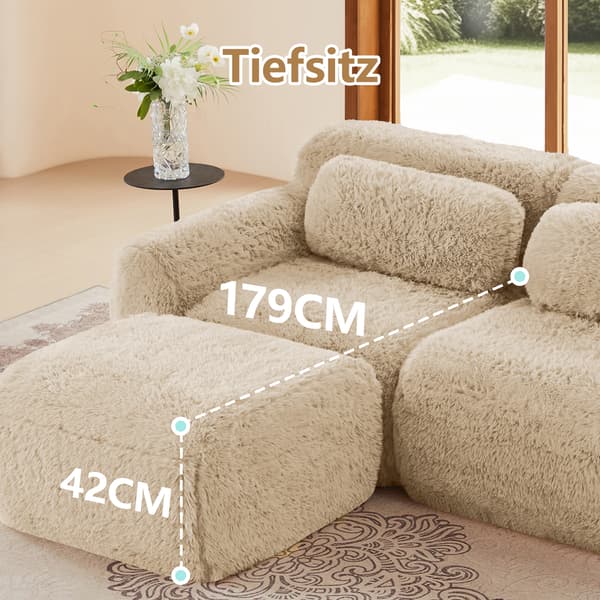 SONNENH Boneless Cloud Sofas, Soft Fluffy Plush Fabric, Modular Sofa Bed med 2 Ottomans, Två Seater Sofas, Monteringsfri, Bekväm soffa för vardagsrum