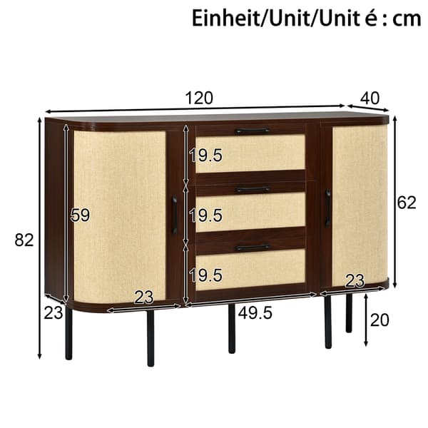 SONNENH Skænk, MDF, Valnød, 120 × 40 × 82 cm