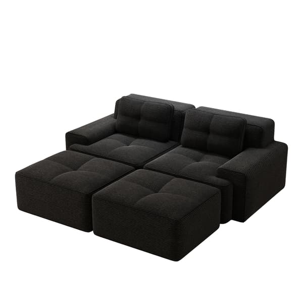 SONNENH Cloud Modular Sofa Boneless U-formad soffa, bekväm Corduroy Cloud Sofa, Modular Sofa med ottomansk, modulär tvåsitsig soffa