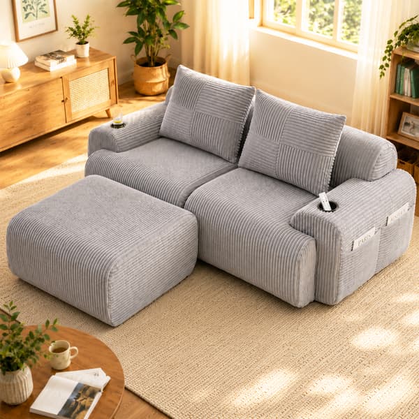 SONNENH Sofa, Fløjl, Lysegrå, 200 × 174 × 80 cm