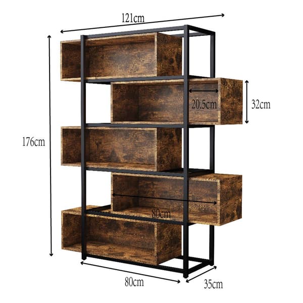 SONNENH Reol, MDF, Sort / Brun, 121 × 35 × 176 cm