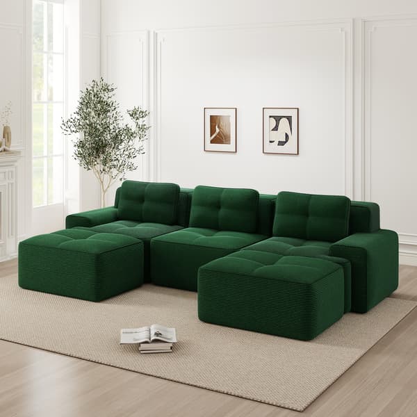 SONNENH Cloud Modular Sofa Boneless U Shaped Sofa, Modular Sofa med Ottoman, Modular Cloud Sofa, 3 Sæder Corduroy Cloud Sofa til levende værelse
