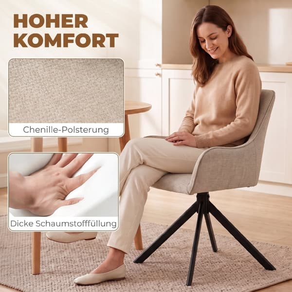 SONNENH Spisestuestol – sæt med 2, Polyester, Beige, 60 × 55 × 82 cm