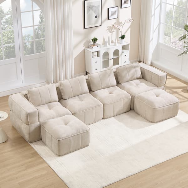 SONNENH U-formet sofa, Polyester, Beige, 344 × 162 × 67 cm