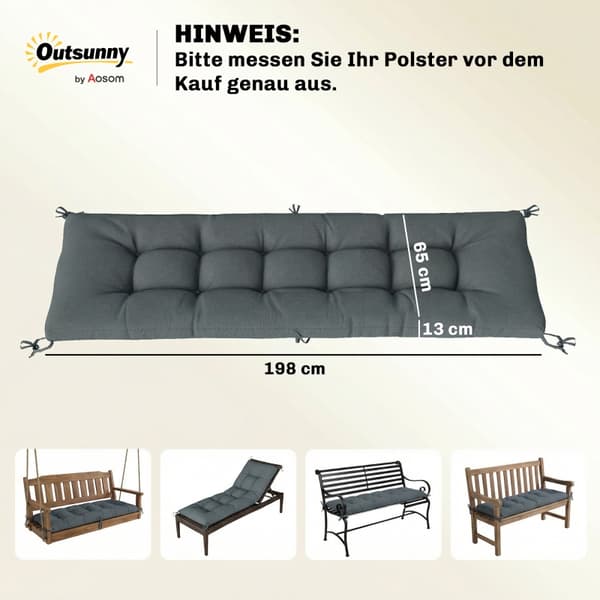 SONNENH Sittdyna, Polyester, Mörkgrå, 198 × 65 × 13 cm