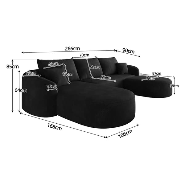 SONNENH 266 cm U- formet hjørne sofa, svamp kompression sofaer, udbenet modulær sofa, kompression sofaer til stue, soveværelse, lejlighed