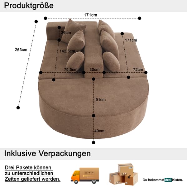 SONNENH Helt komprimerad benlös soffa, vardagsrum/sovrum med segmenterad molnsoffa, modern modulsoffa, ingen montering, bekvämt hudvänligt chenilletyg