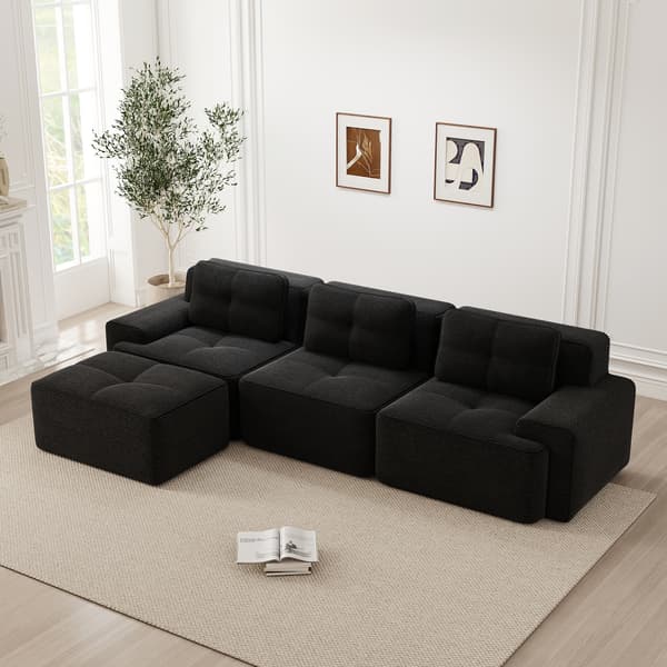 SONNENH Cloud Modular Sofa Boneless L Shaped Sofa, Modular Sofa med Ottoman, Modular Cloud Sofa, 3 Sæder Corduroy Cloud Sofa til levende værelse