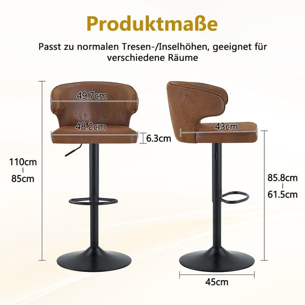 SONNENH Barstol – set med 2, Tyg, Brun, 49,7 × 45 × 110 cm
