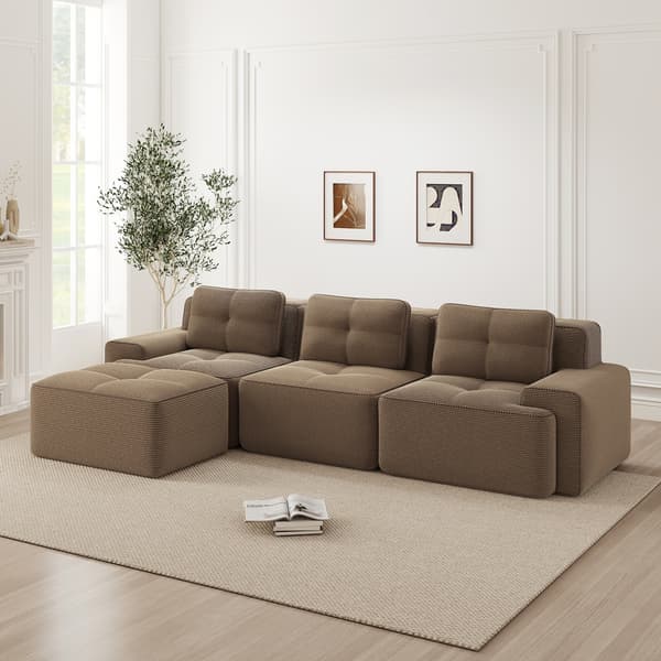 SONNENH Cloud Modular Sofa Boneless L Formet Sofa, Modular Sofa med Ottoman, Modular Cloud Sofa, 3 Sæder Corduroy Cloud Sofa til levende værelse