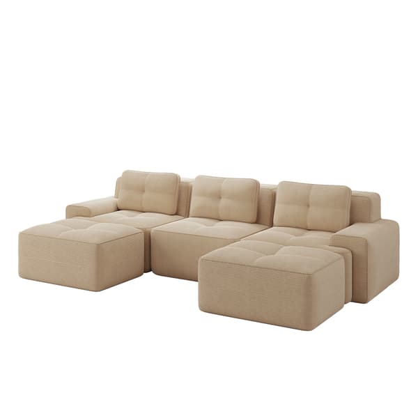 SONNENH Cloud Modular Sofa Boneless U Shaped Sofa, Modular Sofa med Ottoman, Modular Cloud Sofa, 3 Sæder Corduroy Cloud Sofa til levende værelse