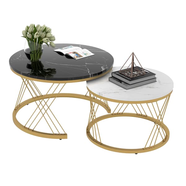 SONNENH Soffbord – set med 2, MDF, Svart, 70 × 70 × 45 cm