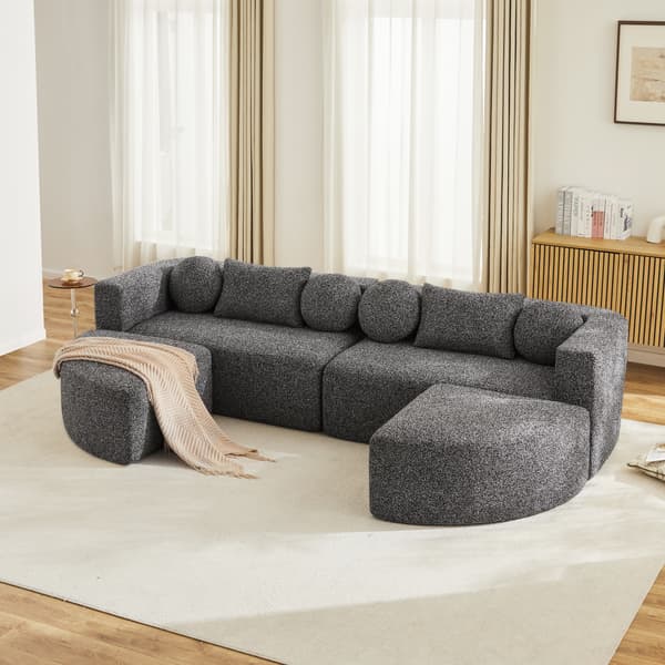 SONNENH Modulär bäddsoffa med sovfunktion, helt komprimerad molnsoffa, chenille, ingen montering, svart, B292 x D165 x H68 cm