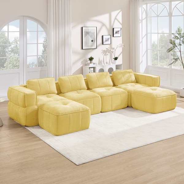 SONNENH U-formet sofa, Polyester, Gul, 344 × 162 × 67 cm