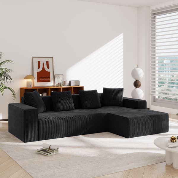 SONNENH Hjørnesofa, Fløjl, Sort, 261 × 146 × 65 cm