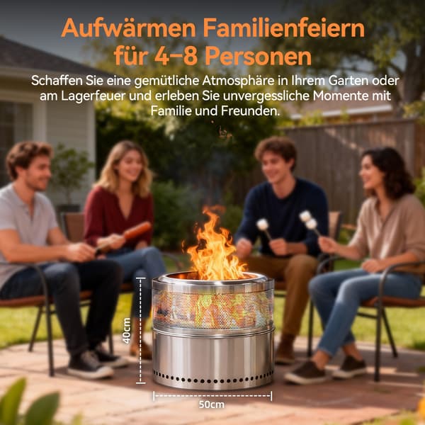 SONNENH Rökfri eldstad, vedeldad eldstad, BBQ eldstad, rostfritt stål, bärbar utomhus