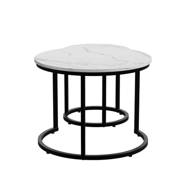 SONNENH White Nested Coffee Table 2-Piece Set, 60cm Metal Frame Round Coffee Table, Modern Coffee Table 2-Piece Set, Lämplig för vardagsrum, sovrum