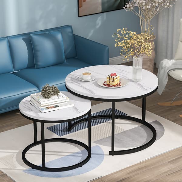SONNENH Runda Kaffebord 2-Piece Set Living Room Round Nested Side Table 2 Round Side Tables
