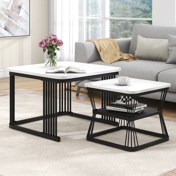 SONNENH Sidobord – set med 2, MDF, Vit, 65 × 65 × 45 cm