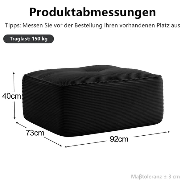 SONNENH Cordelia Ottoman Corduroy -Black