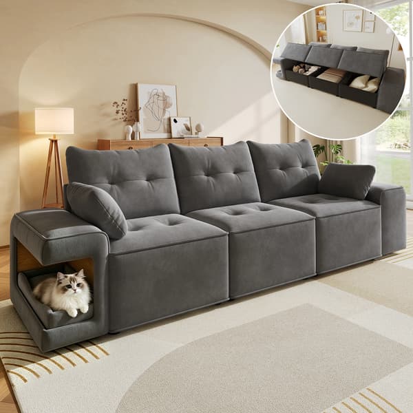 SONNENH Moderne modulær 3- sædersofa med brede armlæn, cloud sofa, integreret opbevaring, polstret kæledyr område