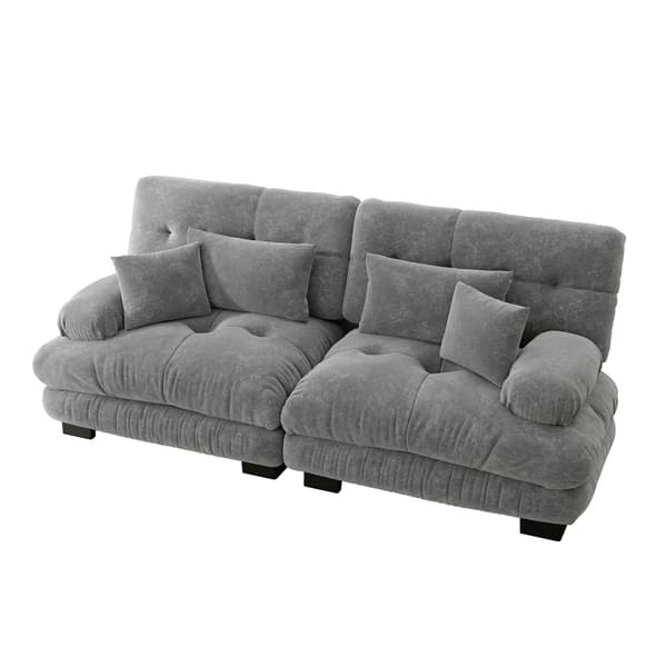 SONNENH Cloud hörn soffa för vardagsrum, chenille dubbel soffa med 2 lumbar kuddar och 2 dekorativa kuddar, solid trä ram, chenille grå