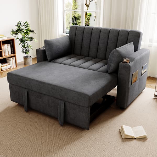 SONNENH Modern multifunctionell soffa, bäddsoffa, bäddsoffa med sovfunktion, dubbelsoffa med justerbart ryggstöd, med kopp hållare och kudde