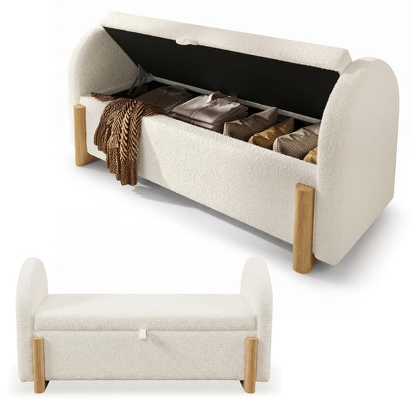 SONNENH Förvaringsbänk, Chenille / Trä, Vit, 106 × 47 × 61 cm