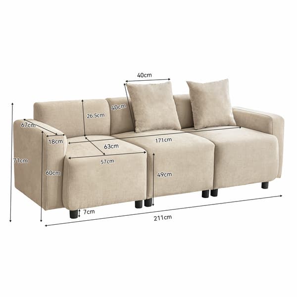 SONNENH Vanlig soffa, modern design, stoppade möbler, soffa, 3-sits soffa, vardagsrumsoffa, soffa med kuddar