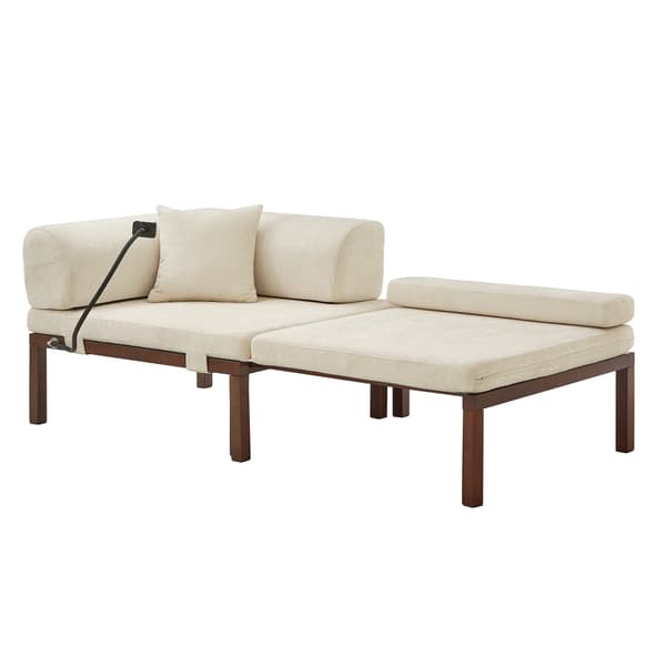 SONNENH Solid Træ Folde Sofa Seng – Multifunktionel Enkel Udtræksseng - BEIGE
