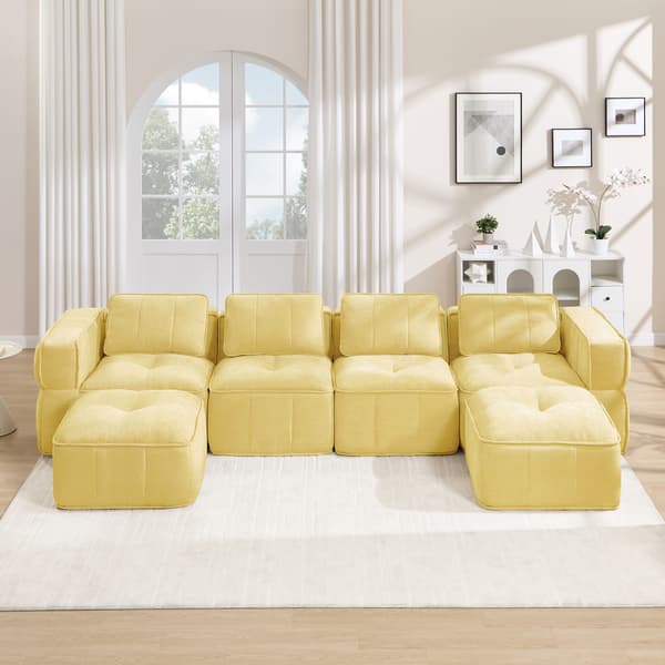 SONNENH U-formet sofa, Polyester, Gul, 344 × 162 × 67 cm