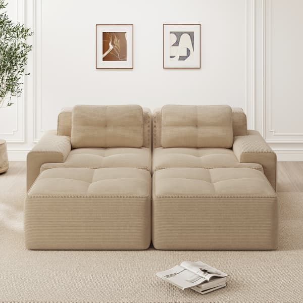 SONNENH Cloud Modular Sofa Boneless U-formad soffa, bekväm Corduroy Cloud Sofa, Modular Sofa med ottomansk, modulär tvåsitsig soffa