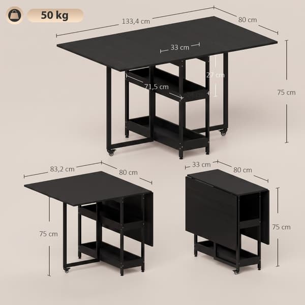 SONNENH Matbord, MDF, Svart, 133,4 × 80 × 75 cm
