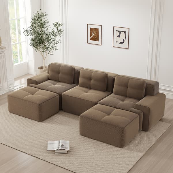 SONNENH Cloud Modular Sofa Boneless U Shaped Sofa, Modular Sofa med Ottoman, Modular Cloud Sofa, 3 Seater Corduroy Cloud Sofa för vardagsrum